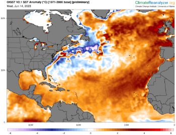 Climate change - sea surface anomalies June 2023