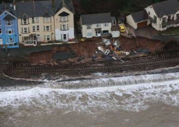 Dawlish railway line flood collapse 2014 -aerial view 1