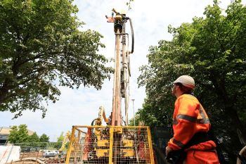 Mining Remediation Authority drilling rig during Living Lab build