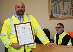 PORTSMOUTH WATER Jamie-Grady-Production-Operation-Leader-holding-RoSPA-Award