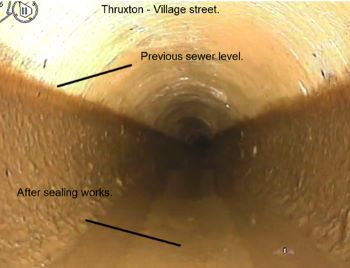 SOUTHERN WATER CCTV IMAGE REDUCED SEWER LEVEL POST SEALING WORK
