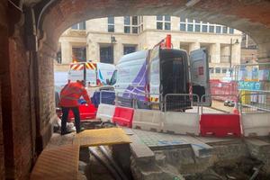 York - under arch of Lendal Bridge during construction works